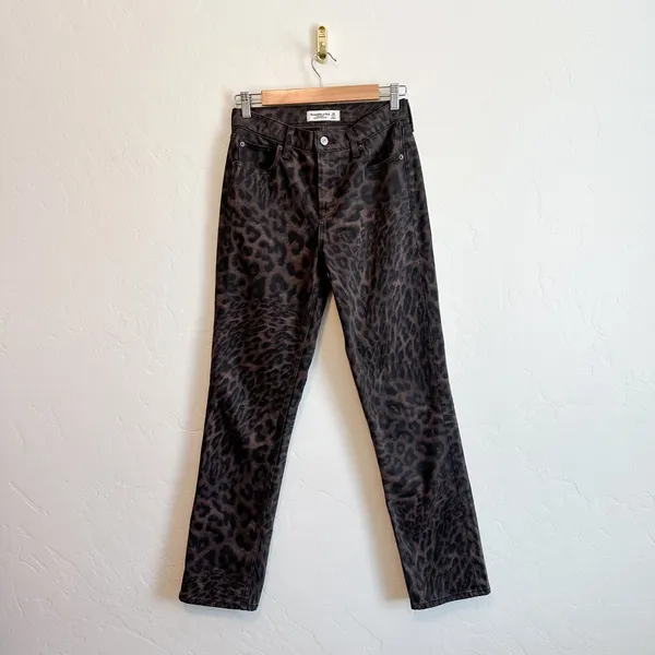 Abercrombie | Mid Rise 90s Straight Leopard Print Denim Jeans - Image 2