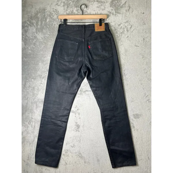 Levi's 501 Wax Coated Jeans Women's 27x30 Black High Rise Straight Leg Denim - Image 3