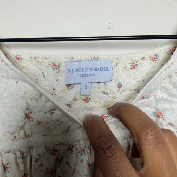 Mi Golondrina Women Cotton Top mall Cream Ditsy Floral Embroidered Puff Sleeve - Image 3