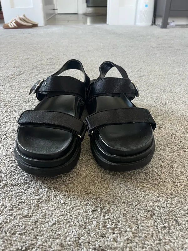 ZARA Sandals Black Leather Flatform - Image 3