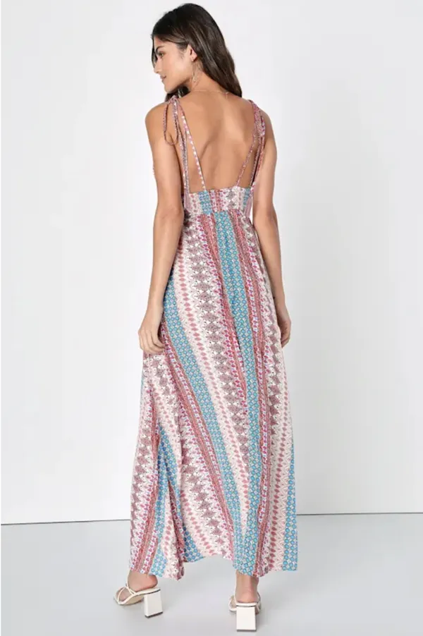 Lulus Maxin' Relaxin' Blue Multi Print Sleeveless Tie-Strap Maxi Dress - Image 2