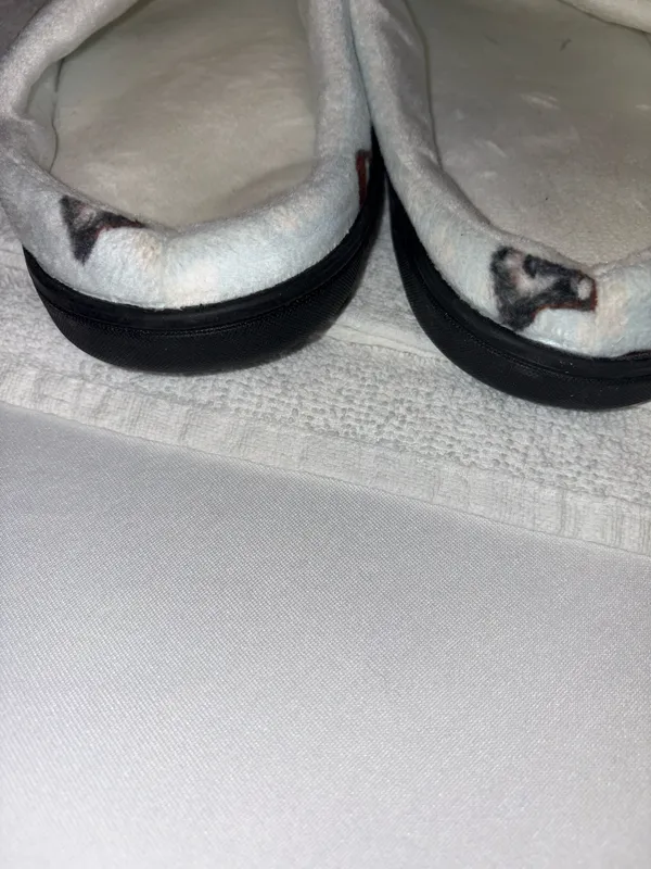 Plush Dog in leather flight cap Pattern Slip-On Clog style Slippers Sz 40-41 9.5 - Image 3