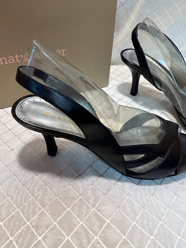 Naturalizer Women’s Penelope Black Leather Open Toe Heels Sandal Sz 7.5 - Image 3