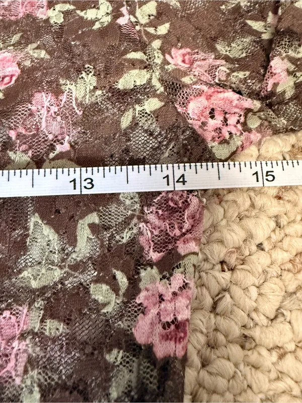 New In Floral Mesh Mock Neck Top Brown‎ Pink Rose Print M - Image 5