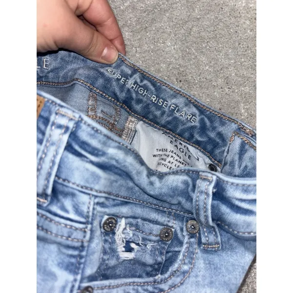 American Eagle‎ Jeans Womens 000 Short Light Wash Super Hi-Rise Flare Distressed - Image 3