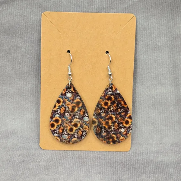 Skull Sunflower‎ Halloween Teardrop Hook Handmade Earrings JB1E2 - Image 2