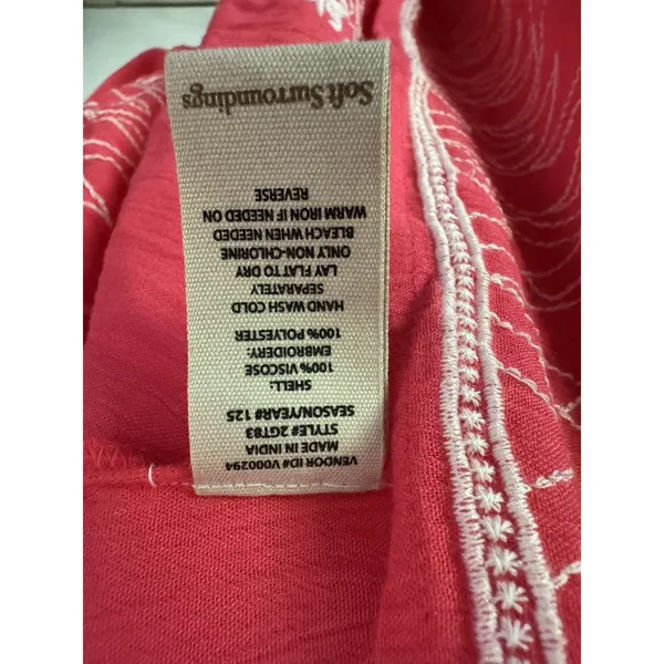 Soft Surroundings Coral Guazey Embroidered Flowy Maxi Dress Size Medium - Image 8