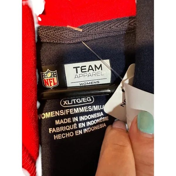 NFL Navy Blue Red Striped Hooded Patriots Boston Football Pullover Women Sz XL - Image 8