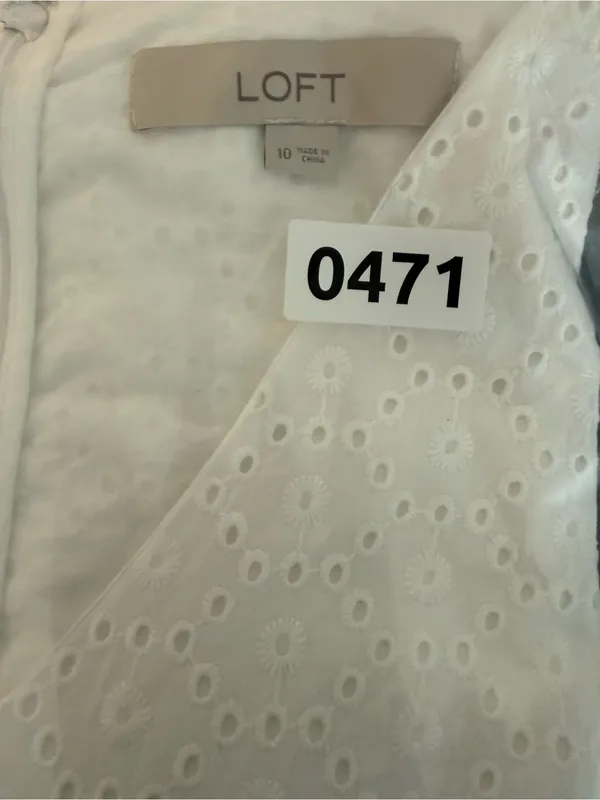 LOFT 100% Cotton White Eyelet V-Neck Dress - Image 8