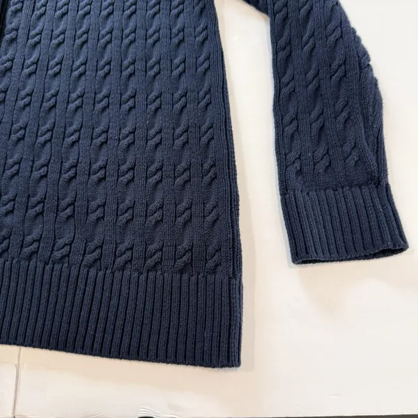 LL Bean Navy Blue Cable Knit Cotton Button Up Cardigan Sweater Size XL - Image 4