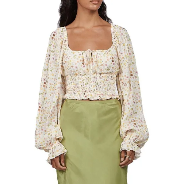 Charlie Holiday Bobby Floral Smocked Crop Top Blouse Puff Sleeve Cottagecore - Image 4