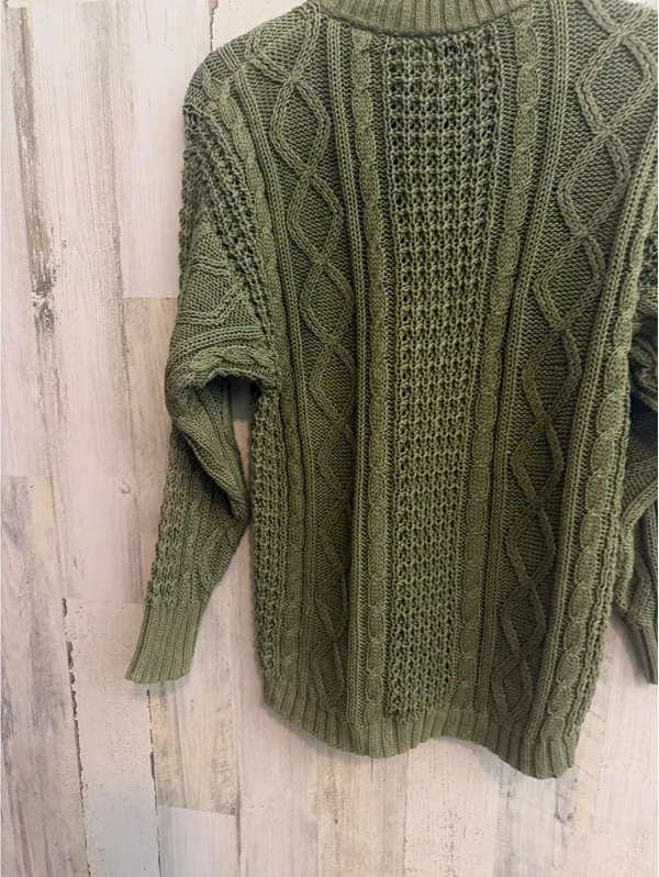 Vintage 90s Littlewood Green Cable Knit Sweater Women’s M Olive Fisherman - Image 3