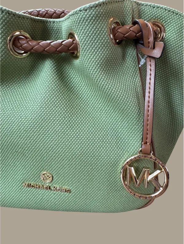 Michael Kors Green Canvas and Brown Leather Tote - Image 5