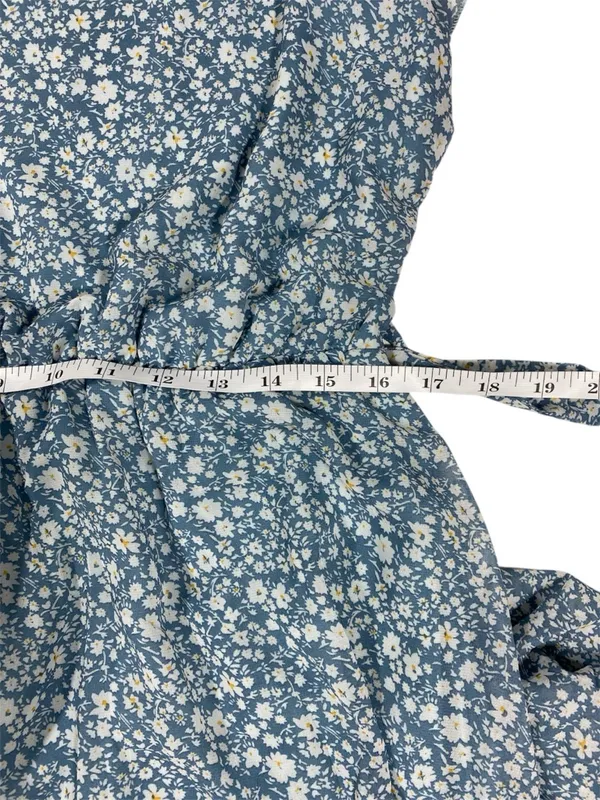 Manydress Blue Floral Midi Dress Flutter Sleeve Tie Waist Cottagecore Boho XL - Image 6
