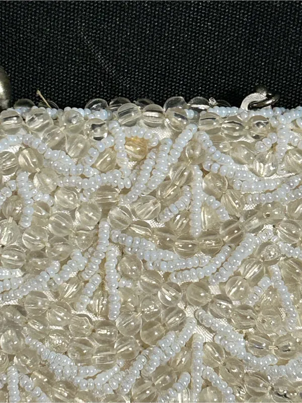 Ivory Beaded Evening Shoulder Hand Bag with Chain Strap Rhinestone Accent - Image 7