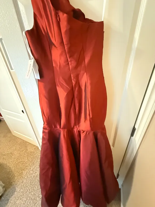 Isabella Fiore One Shoulder Rust Mermaid Gown - Image 8