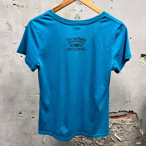 Women's Blue Eagle Graphic Brass Studded Short Sleeve Biker Tee - Image 4