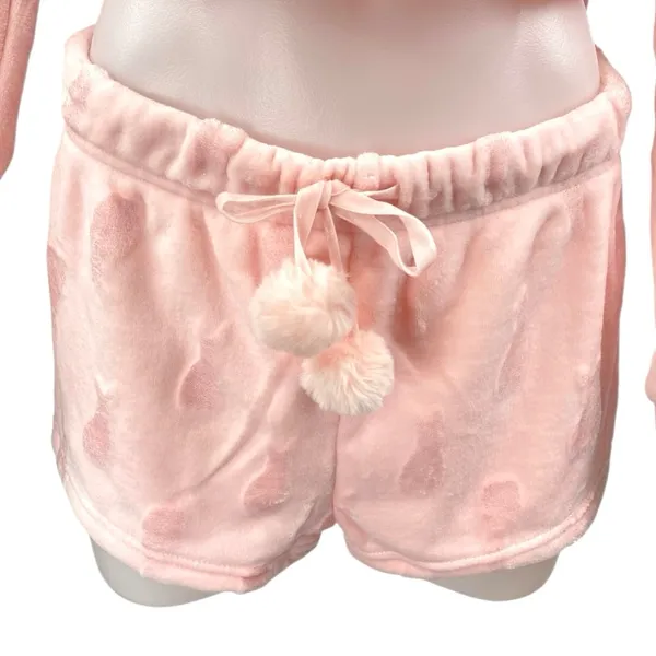 NEW Ann Summers Pink Pom Pom Bunny Velour Velvet Sweatshirt Shorts Lounge Set S - Image 4