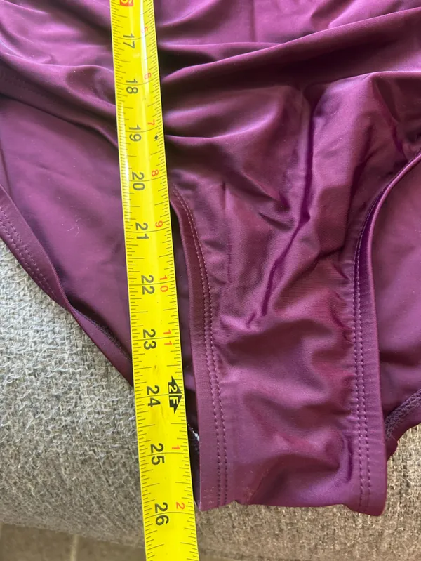Kona Sol Deep Plum Ruffle V-Neck Shirred One-Piece Swimsuit | Size Large - Image 10
