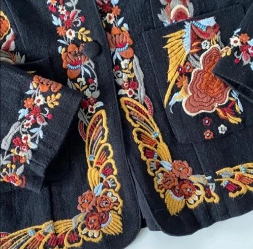 Anthropologie Embroidered Black Blazer Jacket Ellen Maeve - Image 5