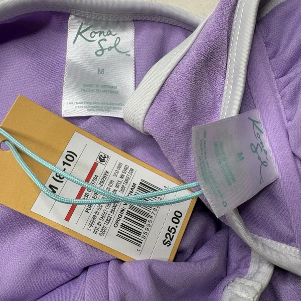 Kona Sol Lavender Purple Retro Ringer Terry Bikini Set Size Medium New NWT - Image 4