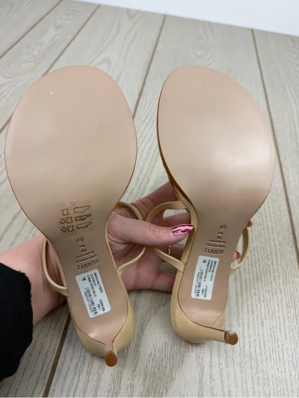 Schutz Women's Amarilis Stiletto Heel Leather Sandals 7B Natural & Gold $178 - Image 6