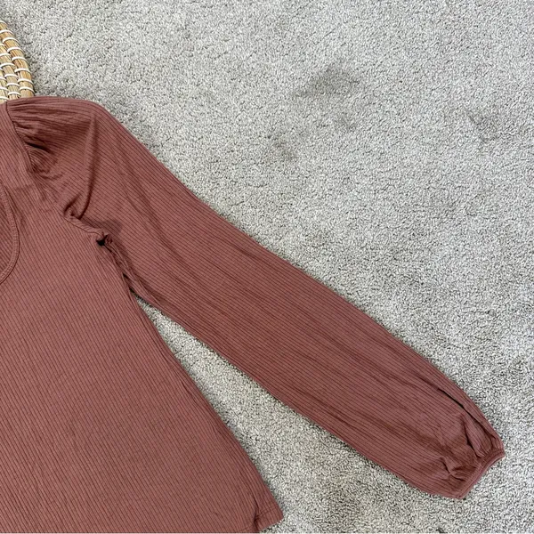 Abercrombie & Fitch Women’s Ribbed Puff Sleeve Longsleeve Shirt in Mauve M - Image 6