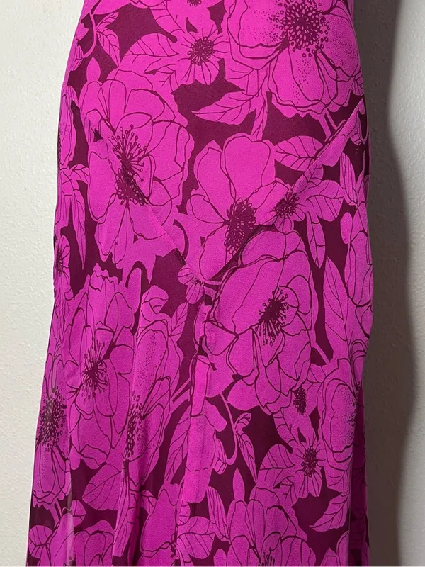 Vintage ICE Magenta Floral Bias Cut Silk Asymmetrical Maxi Dress - Image 6