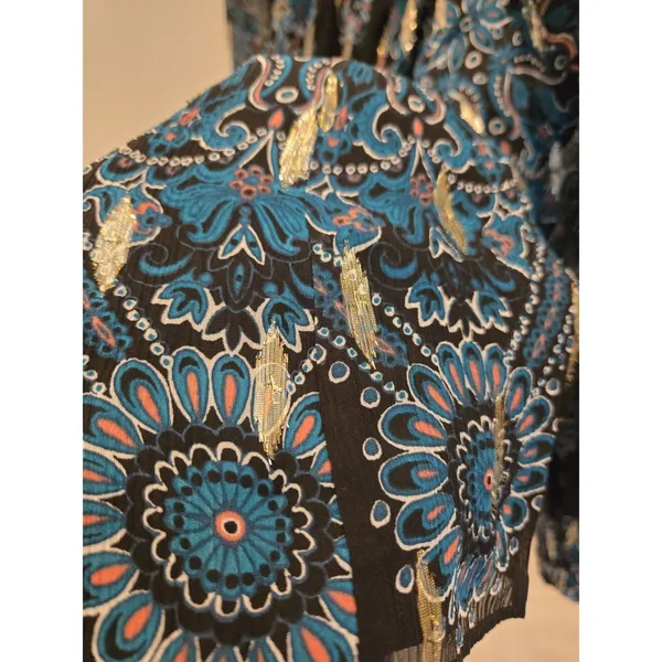 White House Black Market Womens M Blouse Royal Blue Paisley Metallic Boho - Image 5