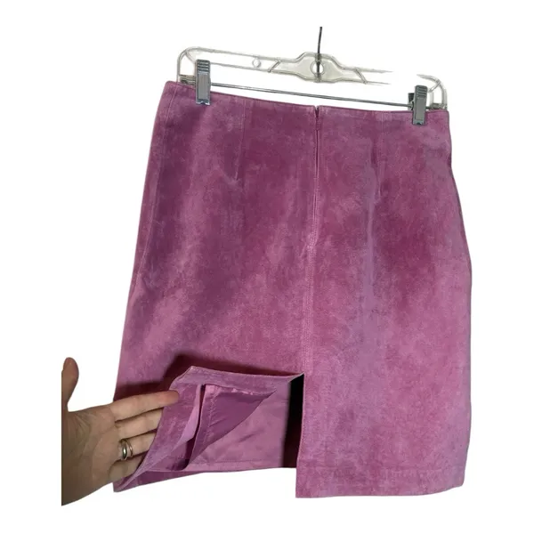 GEORGIOU STUDIO Vintage Pink Suede Leather Mini Skirt - Image 4