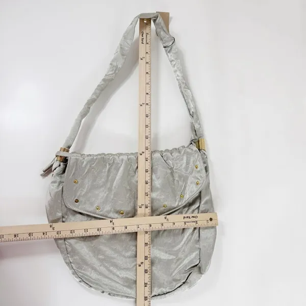 Lily Y2K Satin Studded Drawstring Hobo Pouch Bag‎ Sage Green Silver Gold - Image 11
