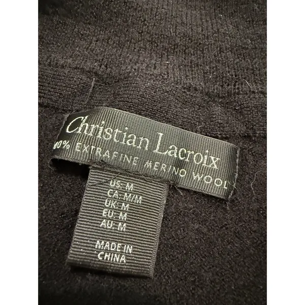 Christian Lacroix Womens Black Extrafine Merino Wool Full Zip Cardigan Sweater M - Image 4