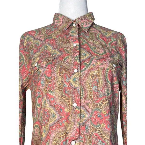 Tin Haul‎ Paisley Western Snap Shirt Pink Coral Turquoise Boho Cowgirl Small - Image 3