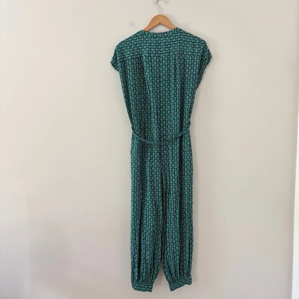 Maeve Geoscope Jumpsuit Small Green Blue Boho Graphic Print Button Front Belted - Image 8