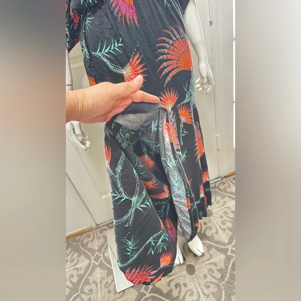 Farm Rio Anthropologie Valentina Black Maxi Orange Tropical Floral Print Sz S - Image 13
