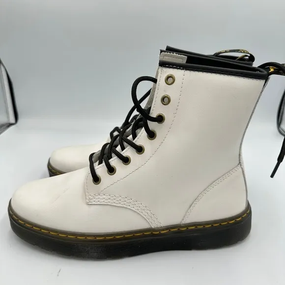 Dr. Martens Zavala White Leather Combat Boots Lace Up Womens 9 Grunge Festival‎ - Image 10