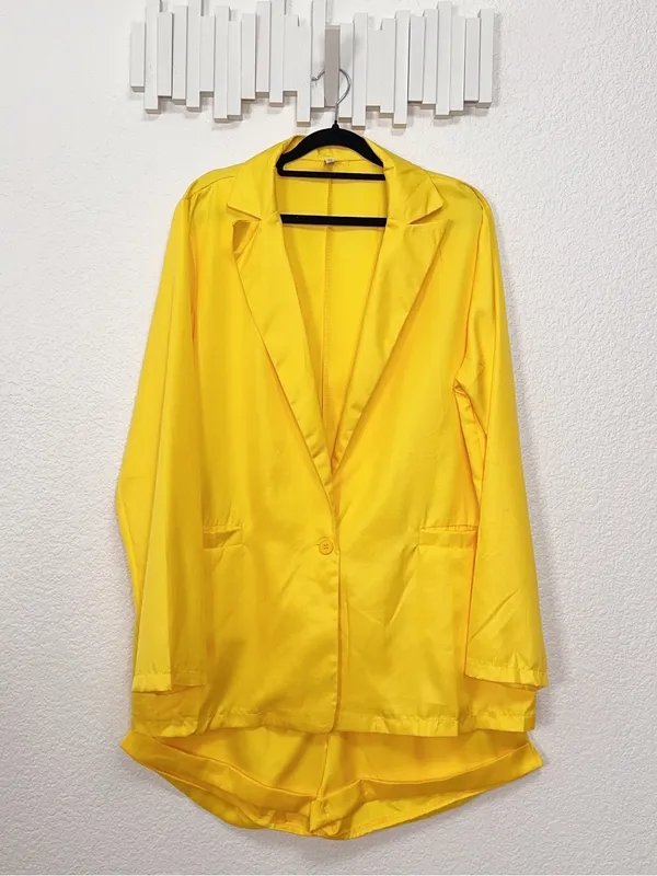 Miss Sparkling Bright Yellow Lightweight Blazer Shorts Two Piece Matching Set - Image 2