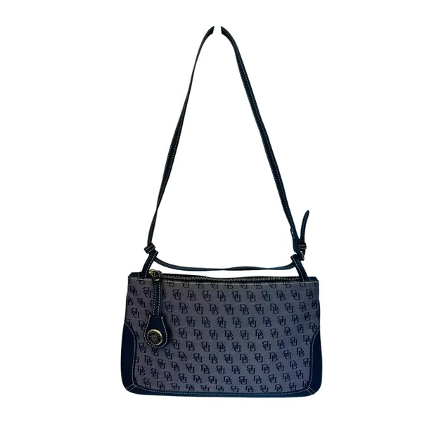Dooney &‎ Bourke Slim Zip Top Shoulder Bag Lightweight Vintage Dark Blue - Image 15