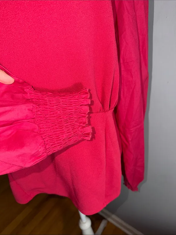 Anthropologie Cherry Red Long-Sleeve Peplum Blouse - Image 3