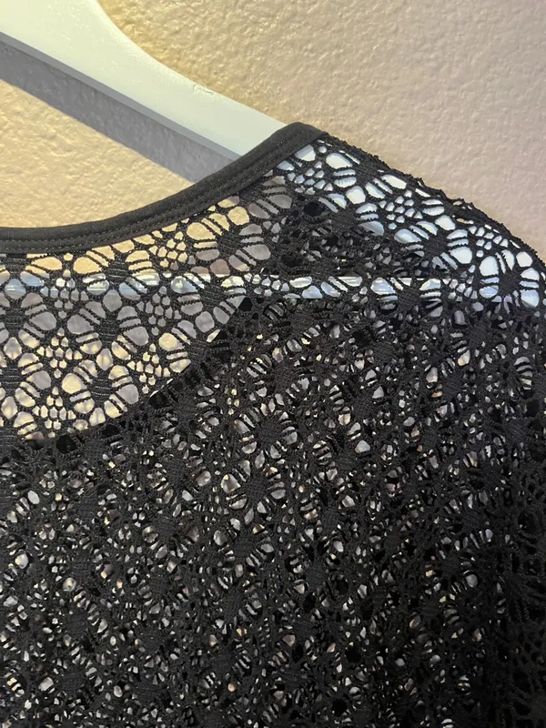 La Vie En Rose Swim Coverup Black Crochet knit style Size Large - Image 9