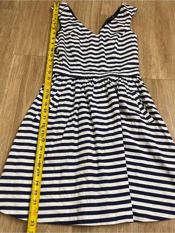 Zara Navy and White Striped V-Neck Mini Dress - Image 4