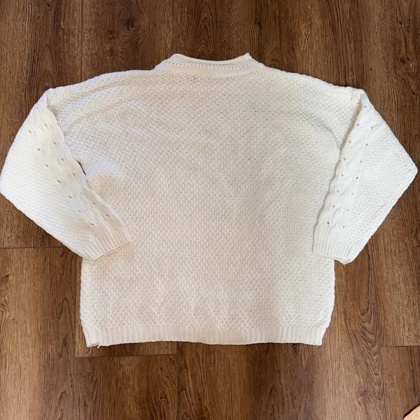 80s Cotton Forever Cream Chunky Knit Sweater USA 100% Cotton Women L Cottage VTG - Image 9