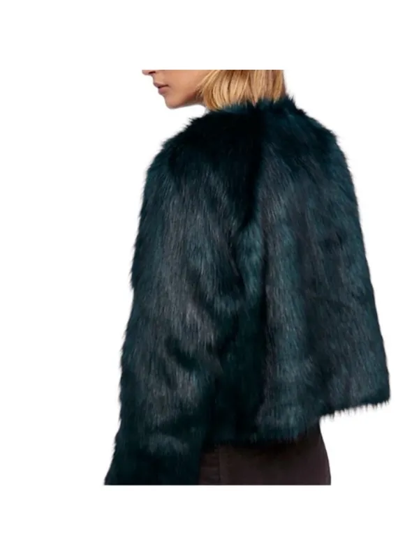 Free People Frankie Faux Fur Jacket Dark Emerald Green Teal Coat Size Medium - Image 6