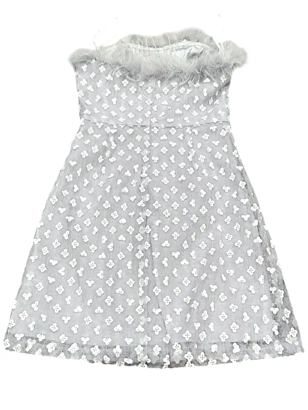 Lulu's Sparkly Aura Light Blue Textured Sequin Feather Mini Dress XS - Image 6