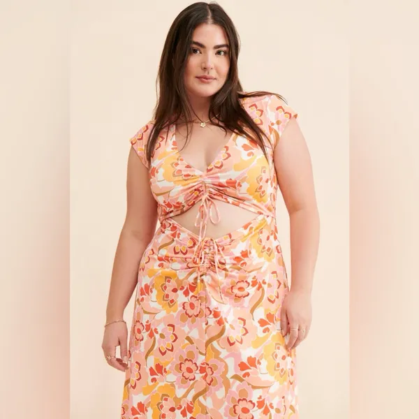 NWT AFRM Anthropologie Lizette Coral Floral Cutout Slinky Maxi Dress 2X Boho - Image 2