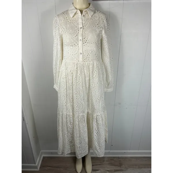 Zara Woman Zw Collection Cutwork Embroidery Eyelet Off White Dress Size S. - Image 3