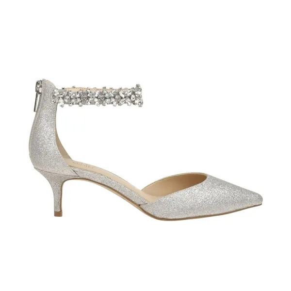 Jewel Badgley Mischka Robles Crystal Embellished Kitten Heels Silver Glitter 7M - Image 8