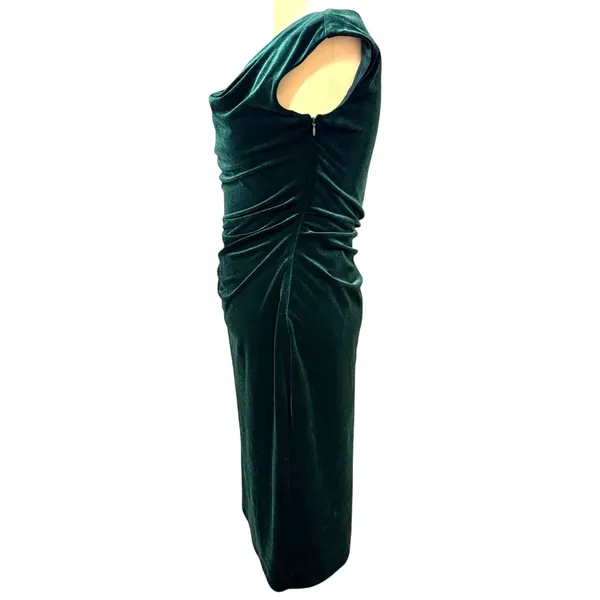 Jessica Howard 6 Emerald Green Velvet Cowl Midi Dress Cocktail‎ Evening Wedding - Image 2