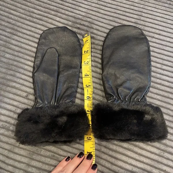 VTG Wilsons Women's Gloves Black Faux Fur Cuff Leather Fleece Large - Image 7