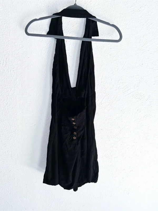 Free People In Her Element Black Halter Mini Dress Linen Blend Small - Image 5